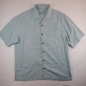 Tommy Bahama 100%Silk Button Up Short Sleeve Teal Blue Size Large